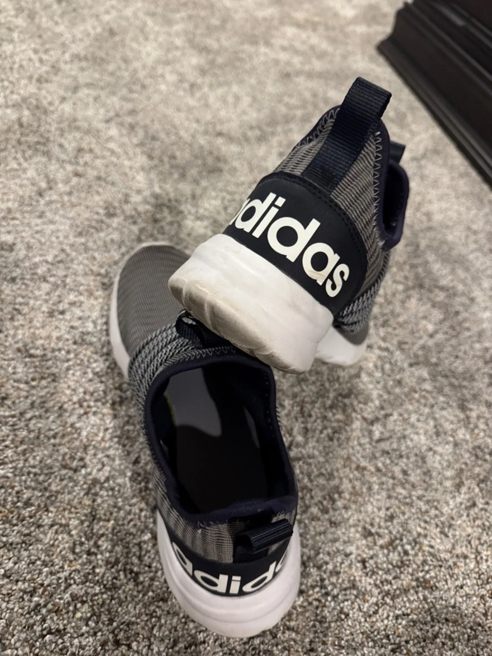 adidas Charcoal and White Knit Slip-On Sneakers